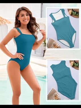 Flattering Tummy Control One-Piece Teal Swimsuit | High Neck | NWT